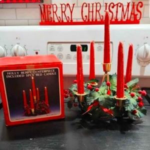 Vintage Holly Berry candle holder